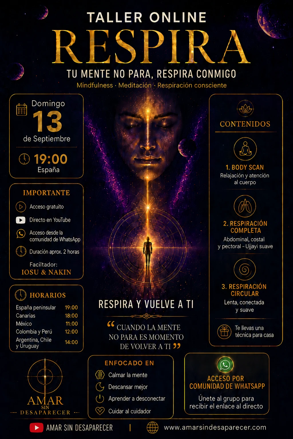 Cartel Taller Online RESPIRA · Tu mente no para, respira conmigo